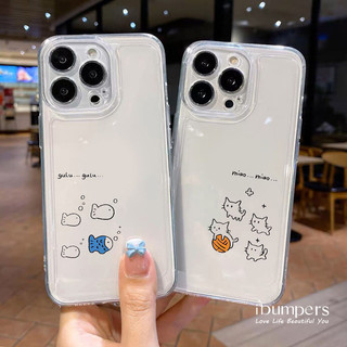 ibumpers Ốp Điện Thoại iPhone Cặp Đôi Dễ Thương Họa Tiết Cá Mèo Cặp Đôi Ốp Lưng Trong Suốt TPU Mềm Chống Sốc Cho IPhone 16 15 14 12 13 11 Pro Max IP 7 8 Plus X XS XR