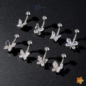 Nhẫn Nút Nơ Thời Trang Nhẫn Thép Không Gỉ Zircon Rốn Xuyên Nhẫn Dành Cho Nữ Bé Gái Trang Sức Cơ Thể Gợi Cảm Món Quà Mới