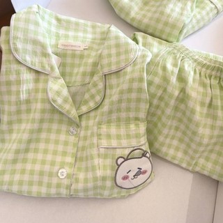 Kẻ Sọc Tự Phản Hồi Gấu Bộ Đồ Ngủ Nữ Mùa Hè Mới Quần Short Tay Ngắn Phong Cách Nhật Bản Dễ Thương Sinh Viên Nhà Quần Áo Phù Hợp Với Mặc Ngoài