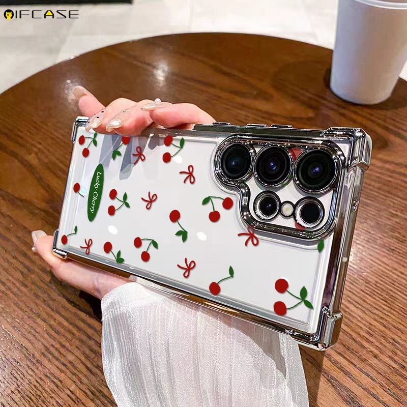 Dành cho iQOO 13 12 Z7 Z6 Lite Pro Z9 Turbo + Z9x Z7i Z5x Ốp Điện Thoại Màu Đỏ Anh Đào Trái Cây Nơ Thắt Nơ Mạ Dễ Thương Sang Trọng Chống Sốc Trong Suốt Vỏ Mềm Ốp Lưng