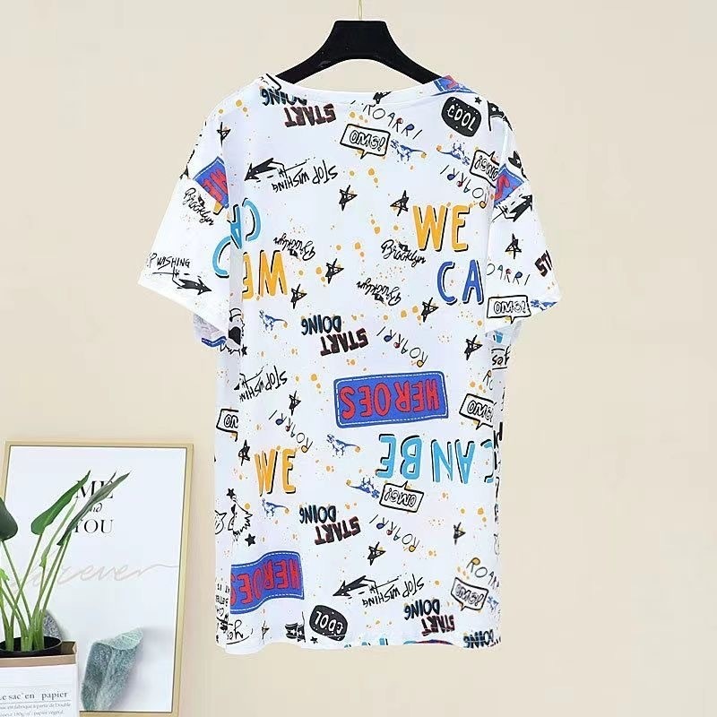 Áo thun ngắn tay nữ dáng rộng mùa hè béo mm Plus Size Cover Belly Top Quần áo nữ