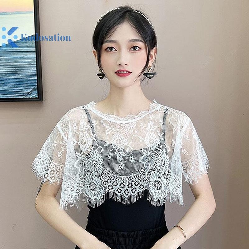 Kudosation Nữ Khăn Ren Ren Khăn Choàng Trắng Đen Áo Vai Khăn Cổ Giả Mũi Xuân Thu