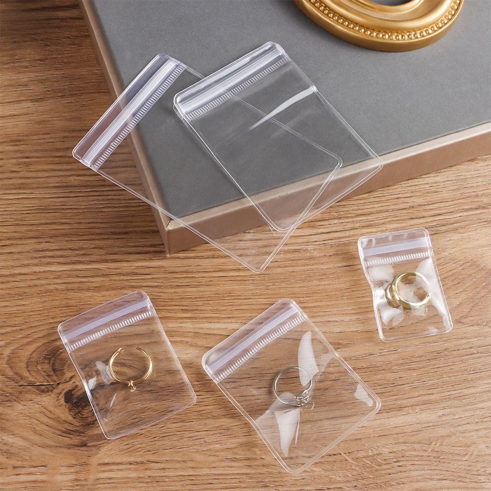 SUNKISSD 100 Chiếc Túi Tự Niêm Phong, Túi Khóa Zip Có Thể Đóng Lại Chống Bụi, Túi Trang Sức Nhựa PVC Trong Suốt Vòng Cổ Vòng Tay Vòng Tay