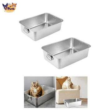 Perfk Mở Litter Hộp Cát Vệ Sinh Thép Không Gỉ Dễ Dàng Vệ Sinh Đồ Dùng Cho Thú Cưng Chống Bắn Cho Mèo Trong Nhà Mèo Con Nhà Vệ Sinh