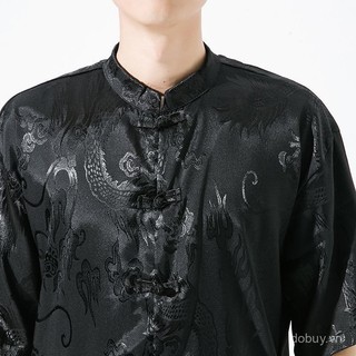 Trung Quốc Phong Cách Người Đàn Ông Tang Áo Sơ Mi Ngắn Tay Áo Mùa Hè Áo Sơ Mi Trung Quốc Phong Cách Người Đàn Ông Retro Đứng Cổ Áo Quần Áo Hàng Đầu