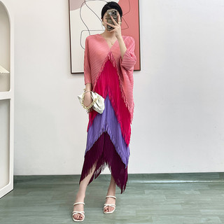 Miyake Xếp Ly Viền Chuyển Đổi Mùa Xuân Phong Cách Mới Tương Phản Màu Sắc Thời Trang Mỏng Hơn Nhìn Một Bước Mông...