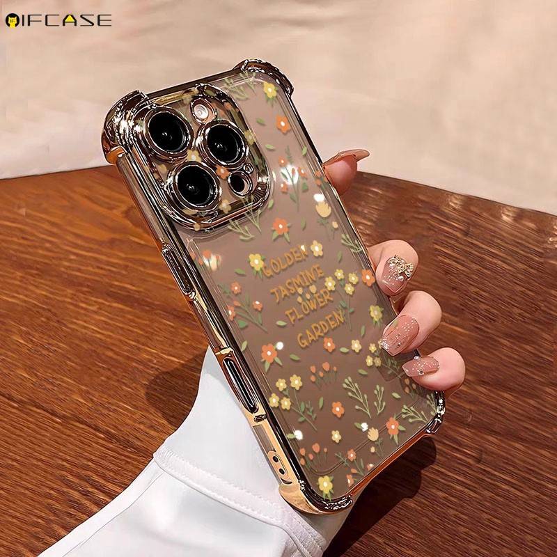 Dành Cho Samsung Galaxy S25 S24 S23 Plus Ultra FE S25 + S24 + S23 + Ốp Điện Thoại Màu Vàng Dễ Thương Hoa Cam Mạ Hoa Đơn Giản Sang Trọng Trong Suốt Vỏ Mềm Ốp Lưng