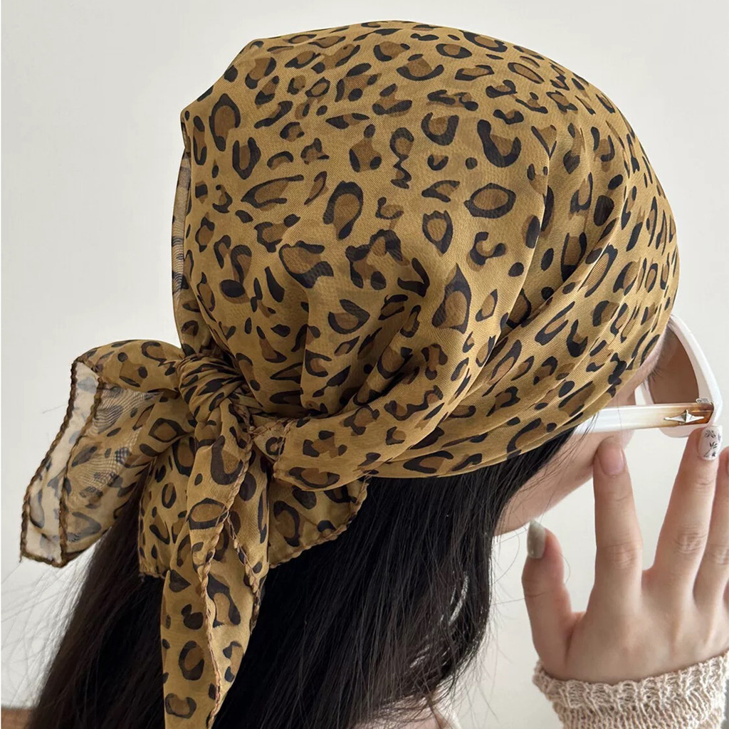Khăn quàng cổ dài in họa tiết da báo đa năng - Vintage, Elegant, Silk Head Band - Dây đeo đầu khăn quàng cổ viền ren - DIY Belt Scarf Hairband Phụ kiện trang trí ba lô
