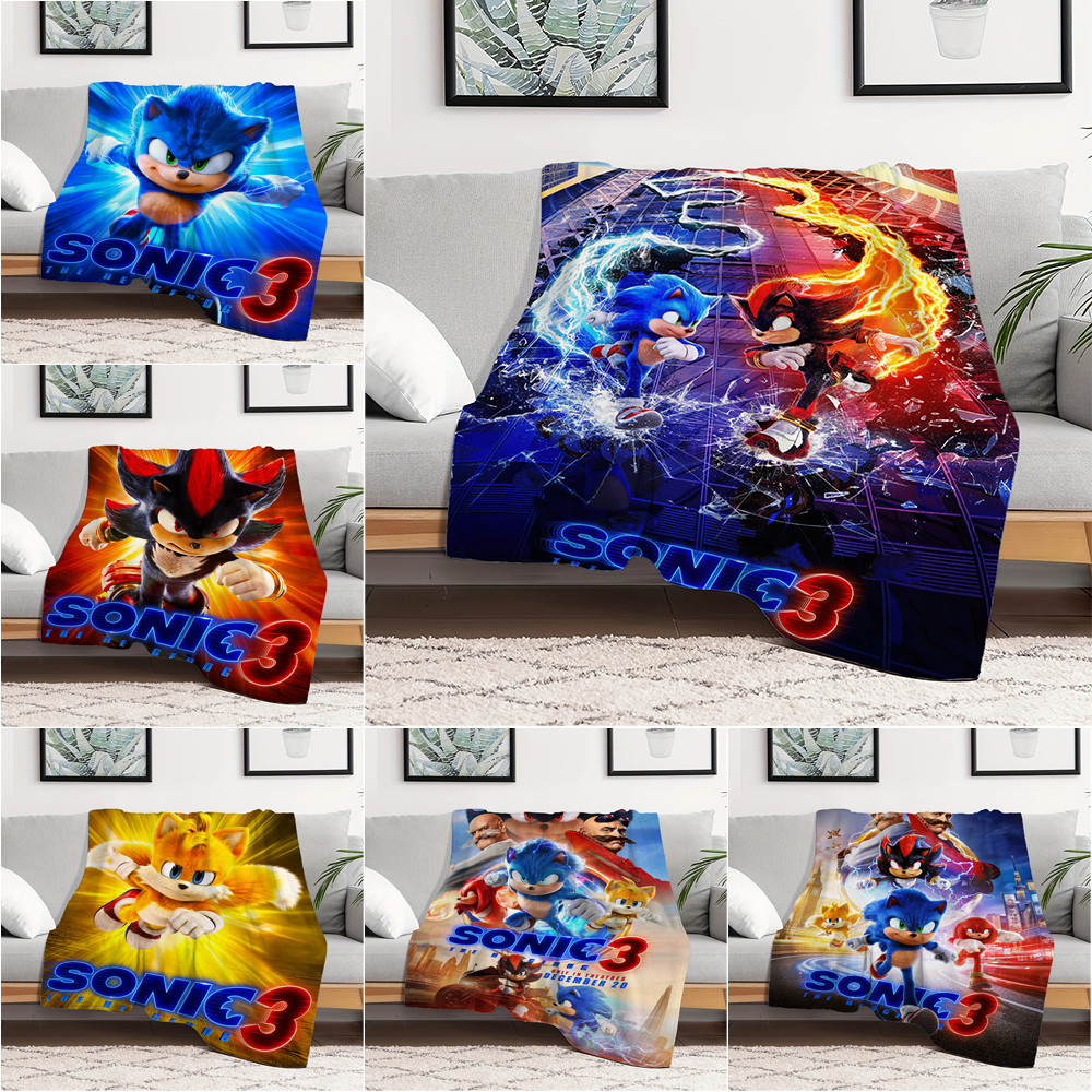 Sonic The Hedgehog 3 Flannel Chăn Một Mặt In Flannel Chăn Điều Hòa Không Khí Chăn