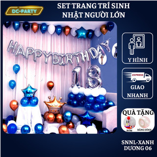 Set trang trí sinh nhật người lớn kiểu hàng quốc màu trắng đen SNNL-XANH DƯƠNG 06,Bóng bay trang trí sinh nhật cho bé