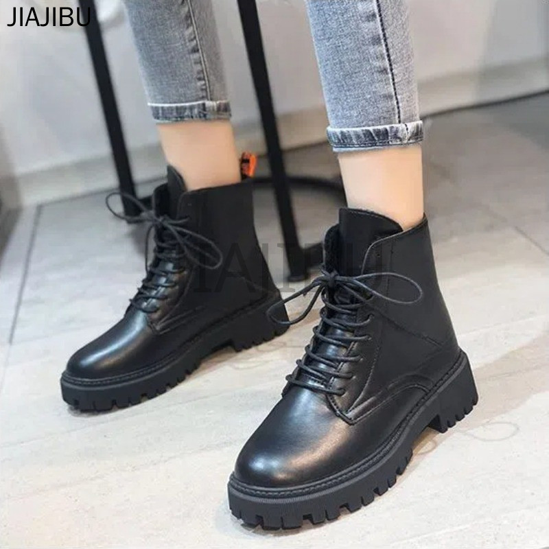 Size 34-45 Giày Bốt Martin Màu Đen Giản Dị Phong Cách Retro 44 Giày Nữ Cỡ Lớn Giày Bốt Đi Xe Máy Mũi Tròn Buộc Dây Chống Trượt Phong Cách Anh Quốc 43 Giày Bốt Mùa Đông Ấm Áp Korean Fashion Cosplay Platform Knight Boots 42 Giày Cao Bồi JK