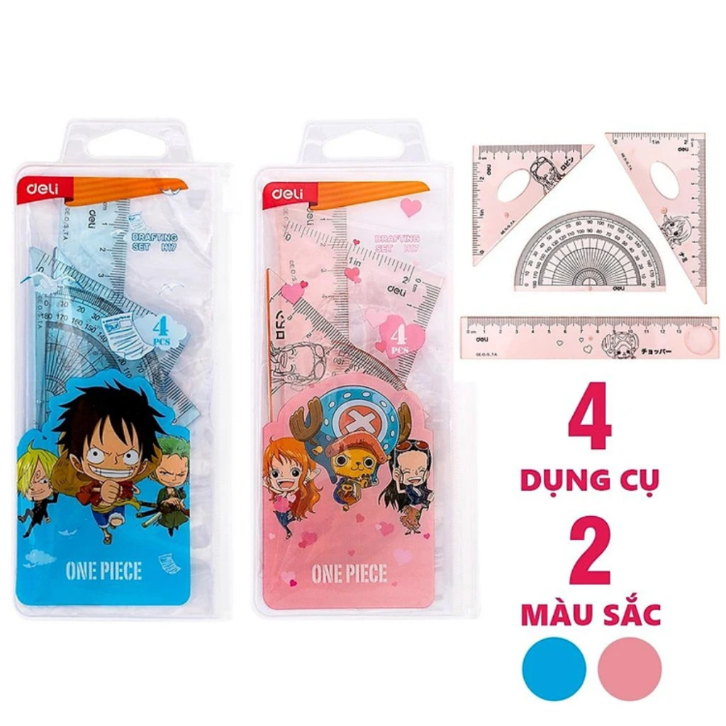 Bộ thước ê ke đo độ, thước thẳng Deli One Piece. -