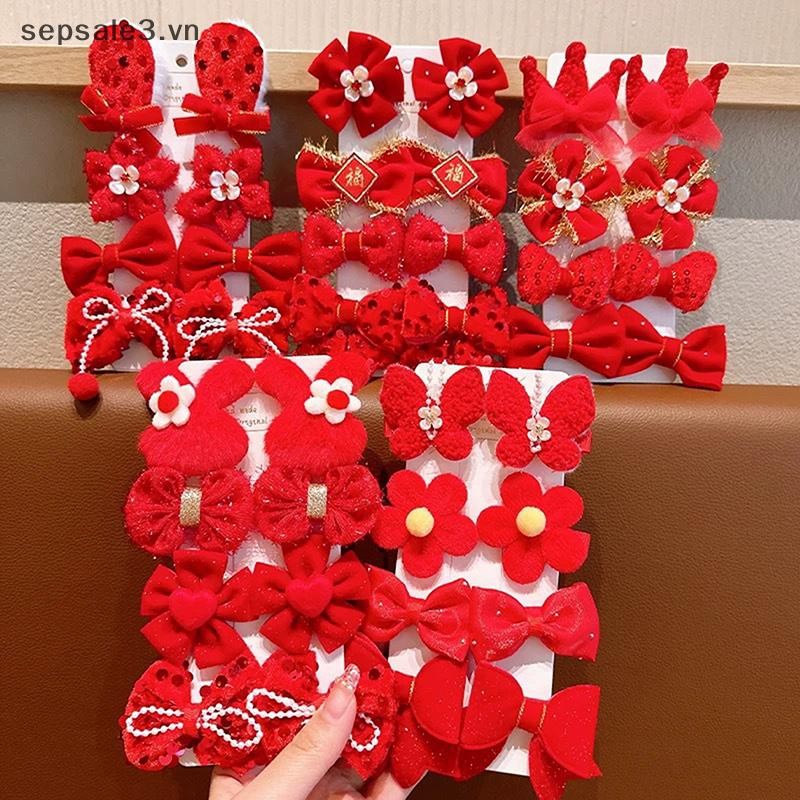 # Vn # 8 Cái / bộ Kẹp Tóc Nơ Đỏ Cho Bé Gái Handmade Ruy Băng Nơ Kẹp Tóc Barrettes Phụ Kiện Tóc Giáng Sinh Năm Mới.