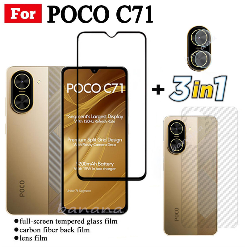 Phim Kính Cường Lực 3 TRONG 1 Poco C71 Cho Poco C75 C61 C65 C40 F7 Pro X7 Pro M7 Pro M7 5G Full Cover Kính Bảo Vệ Màn Hình + Phim Ống Kính Máy Ảnh + Phim Mặt Sau