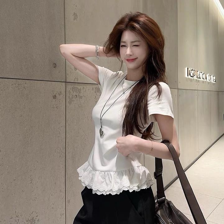 Ảnh Áo Thun Babytee Bigsize Phối Ren Gấu,  Áo BabyTee Cổ Tròn Form Vừa Chất Vải Tăm QC Mùa Hè Thoáng Mát A281 1
