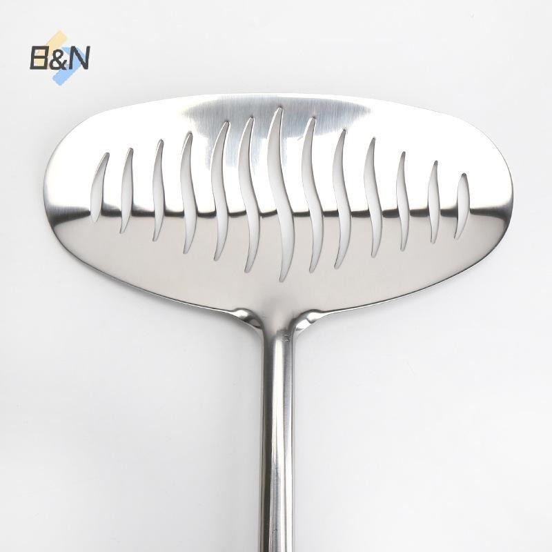 B & N Thìa chiên cá bằng thép không gỉ lớn Chảo trứng Muỗng chống dính Tay cầm dài Bít tết có rãnh Xẻng phẳng Dụng cụ nấu ăn nhà bếp.