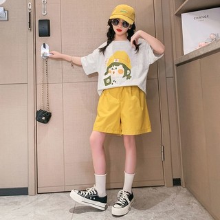 Bộ đồ thể thao bé gái mùa hè hình hoạt hình dễ thương – Áo thun tay ngắn + quần short rộng rãi thoải mái