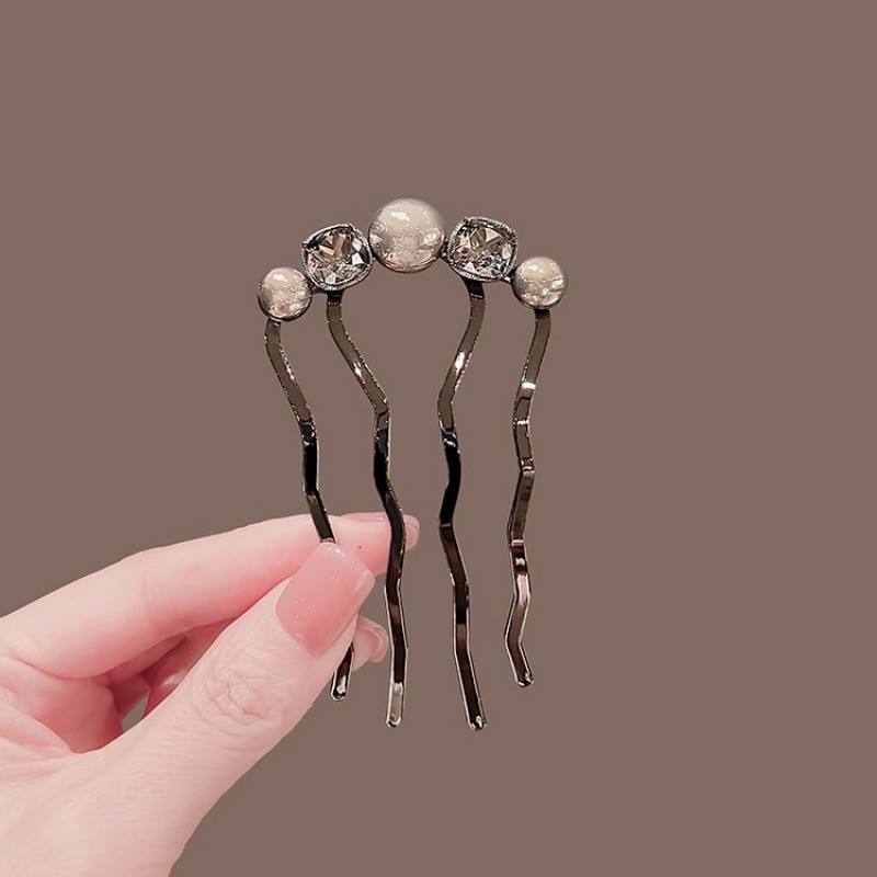 MAUROPOLI Kẹp Tóc Ngọc Trai Cố Định Tóc Xuân Hè, Lược Hình Chữ U, Phụ Kiện Tóc Bốn Dây