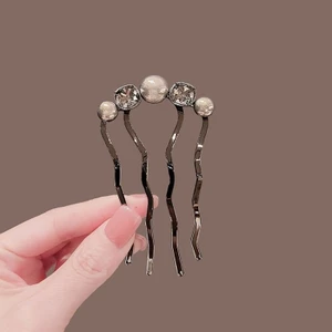 MAUROPOLI Kẹp Tóc Ngọc Trai Cố Định Tóc Xuân Hè, Lược Hình Chữ U, Phụ Kiện Tóc Bốn Dây