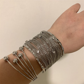 1 chiếc Vintage cao cấp phiên bản rộng kim loại bạc chải đường cay punk mở vòng tay