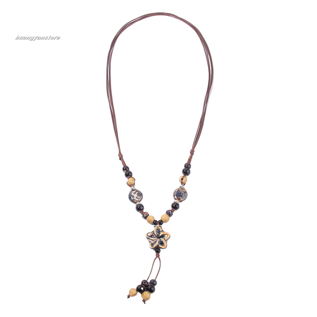 HY Gợi Cảm Vòng Cổ Mặt Dây Chuyền Gốm Vòng Cổ Handmade Bohemian Gốm Hạt Hoa Vòng Cổ Trang Sức Retro Quà Tặng Cho Nữ Dài Y Vòng Cổ Phong Cách Vintage Người Mua Đông Nam Á