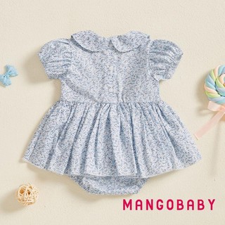 MG-Baby Bé Gái Váy Liền Quần Mùa Hè Tay Ngắn Nơ Thêu Họa Tiết Hoa Áo Liền Quần Ngọt Ngào