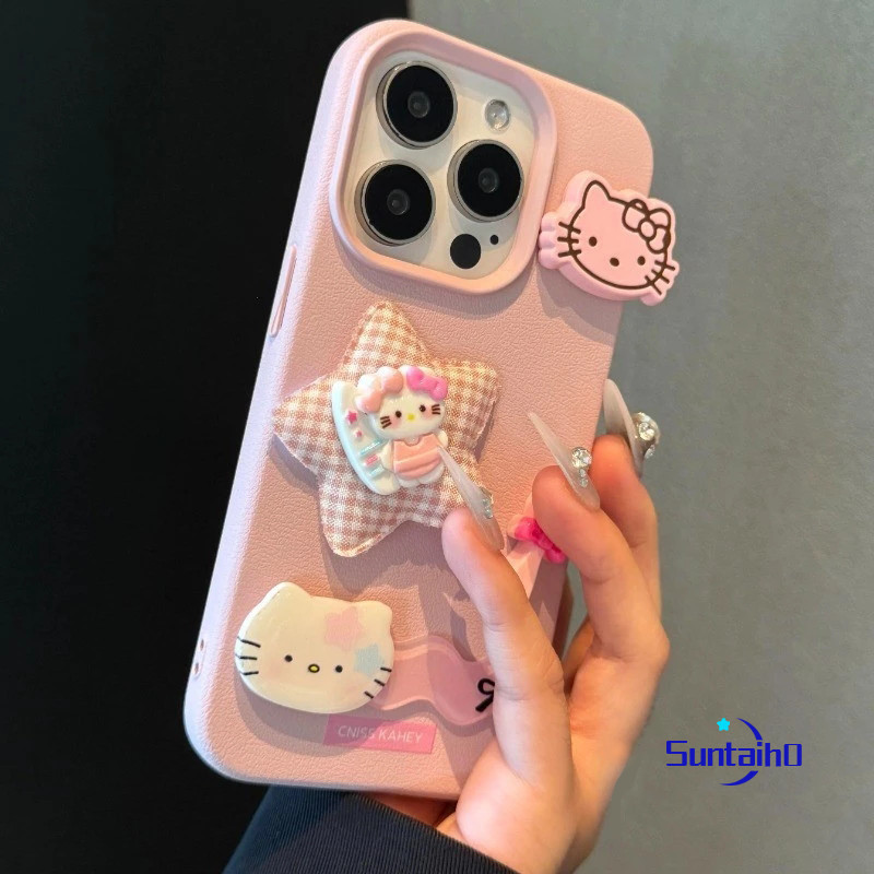 Suntaiho Ốp Lưng iPhone Dễ Thương Hoạt Hình Hello Kitty 3D Màu Hồng DIY Ốp Điện Thoại Silicon Mềm Cao Cấp Chống Sốc Cho iPhone 11 12 13 14 15 16 Pro max IP 7 8 Plus Iphon X Xs XR Xs max