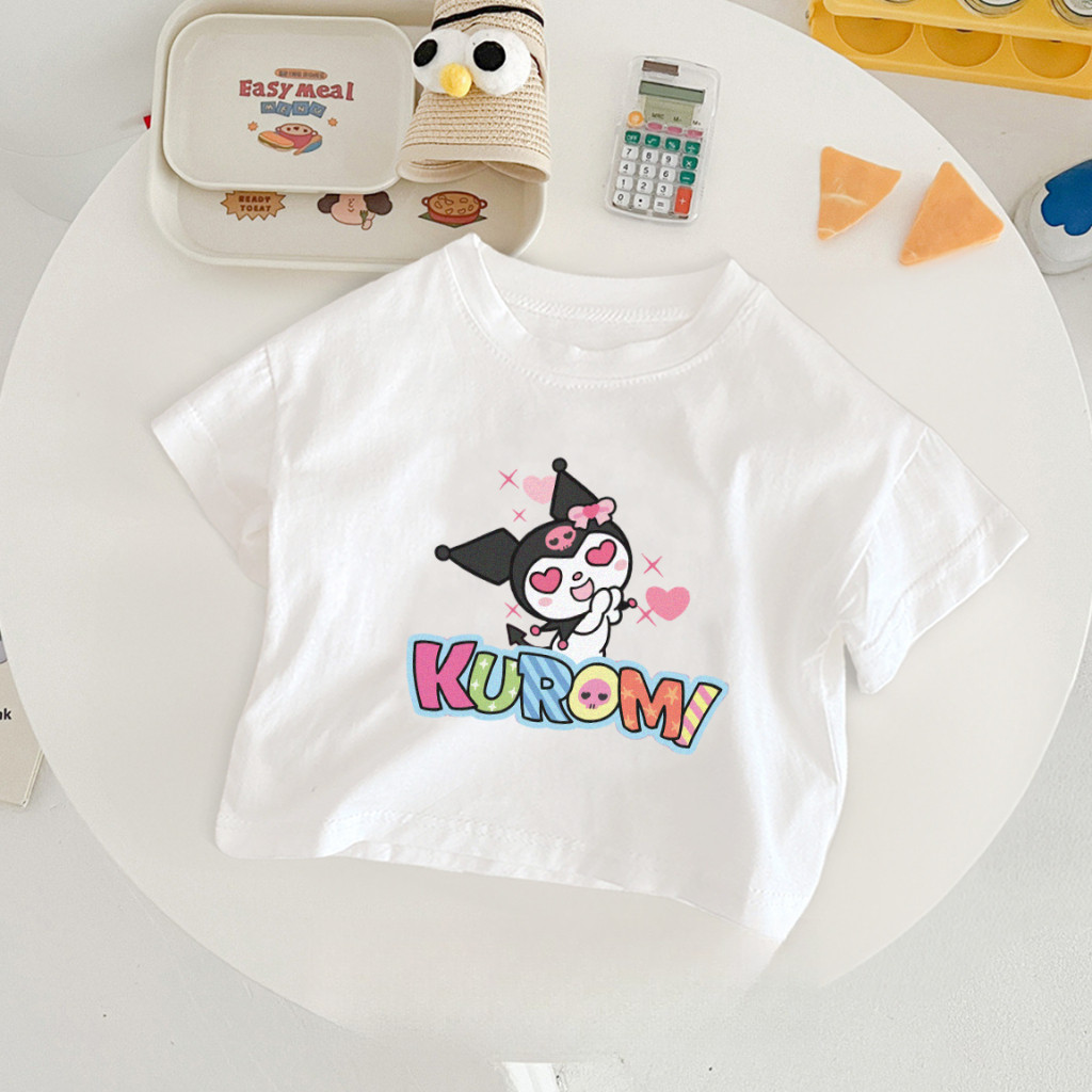 2025 Áo thun crop top KUMORI mới cho bé gái, in 2D dễ thương, trang phục thường ngày