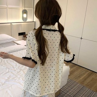 Polo Dot hellokitty Bộ Đồ Ngủ Mèo Nữ Mùa Hè Phong Cách Mới Ren Tay Ngắn Sinh Viên Nhật Bản Nhà Quần Áo Phù Hợp Với Mặc Ngoài