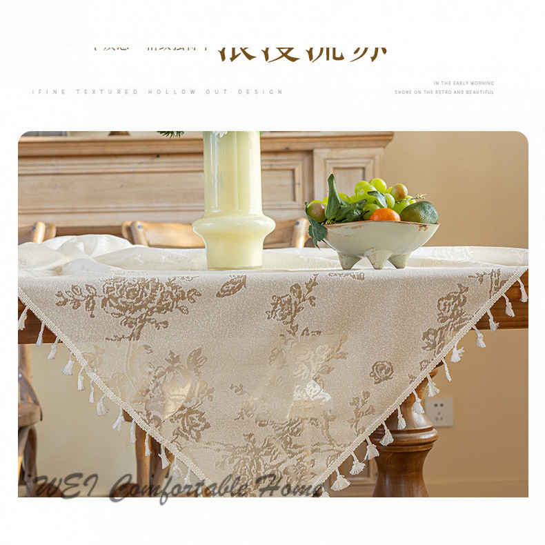 Pháp Nhẹ Sang Trọng Tua Rua Jacquard Khăn Trải Bàn Nhà Hàng Chống Bụi Khăn Trải Bàn Hình Chữ Nhật Bao Vải Toàn Bộ
