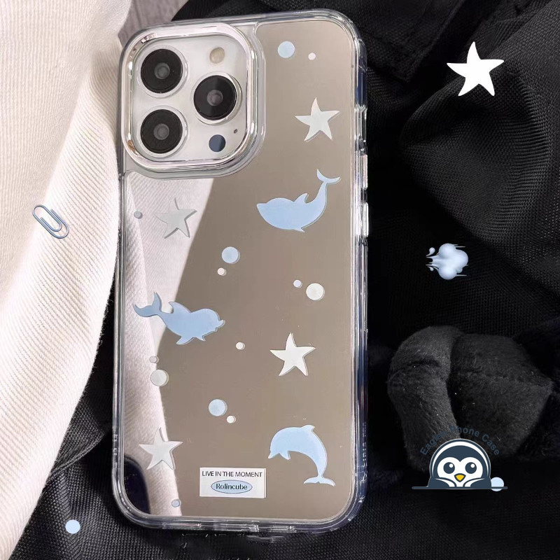 Vỏ Gương Cá Heo Ngôi Sao Cho Tecno Camon 17 19 30 Pro Spark 7 7T 20 Pro Plus 10C 10 20 20C GO 2024 2023 Pop 8 7 5 Pro 3 5G Vỏ Điện Thoại Dễ Thương Từ Rỗng Chống Sốc Ốp Lưng Mềm