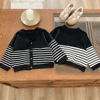 (6m-6Y) Áo len Cardigan cổ chữ V dành cho bé trai bé gái Áo len dệt kim dài tay Áo len sọc mùa xuân mùa thu