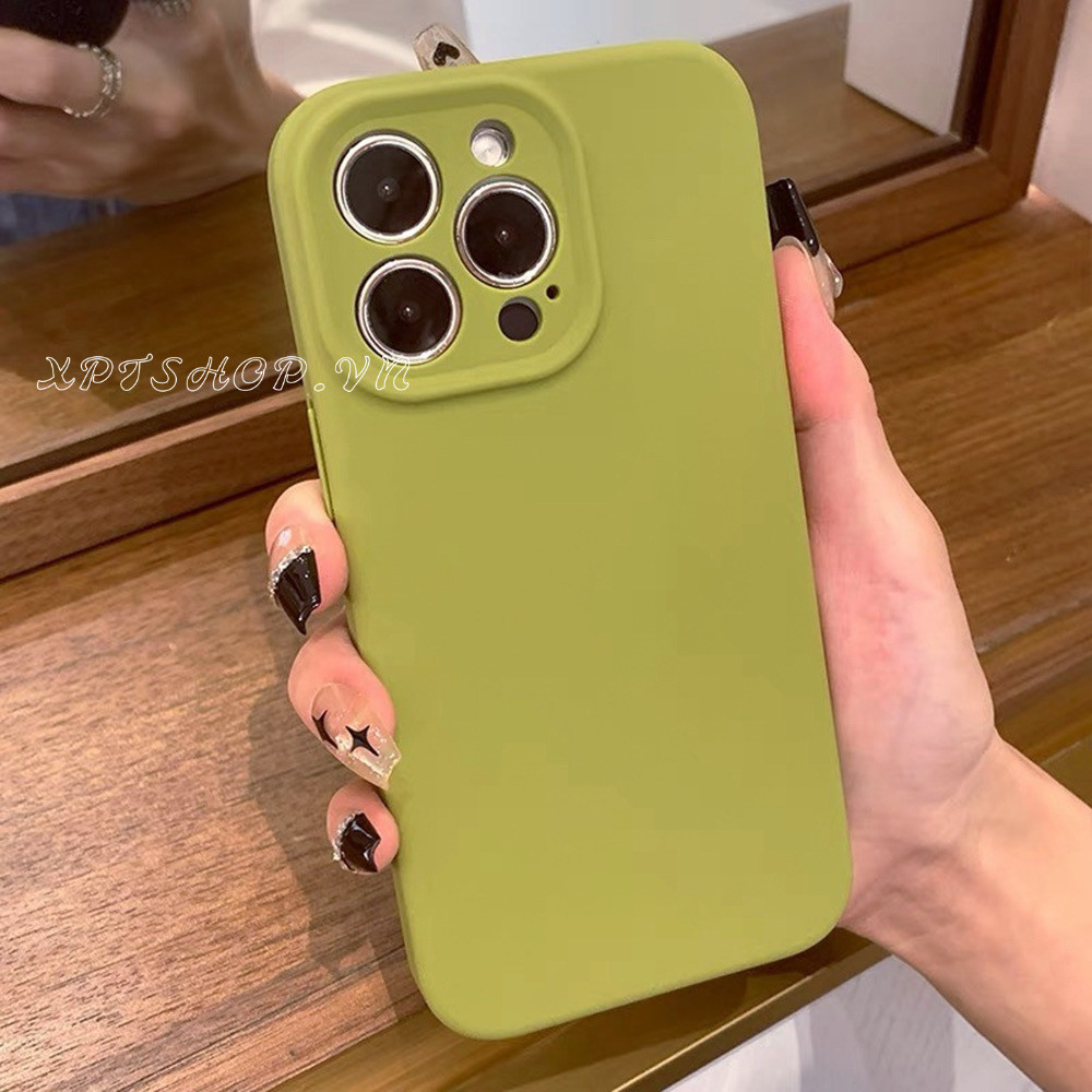 Bean Green Liquid Silicone Chính Xác Bảo Vệ Ống Kính Ốp Điện Thoại Cho iPhone 16 Pro Max 16 Plus 15 Pro Max 14 13 12 11 Pro Max Vỏ Chống Sốc