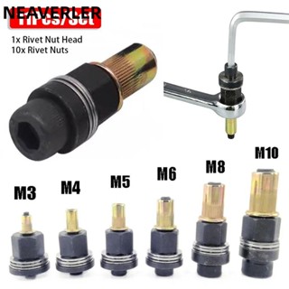 Neaverler Bộ dụng cụ 11 món lắp đặt đinh tán hạt bằng tay, kẹp mandrel, M3-M10, kèm đinh tán đầu hạt, dễ sử dụng
