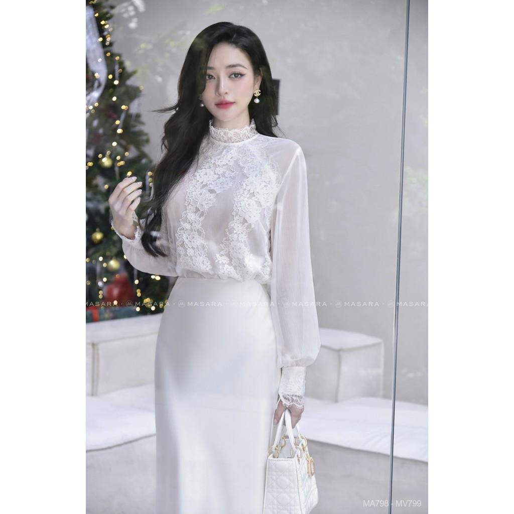 Chân váy nữ Masara form loe dài chất lụa trắng mềm mướt, có lót trong kín đáo MV799
