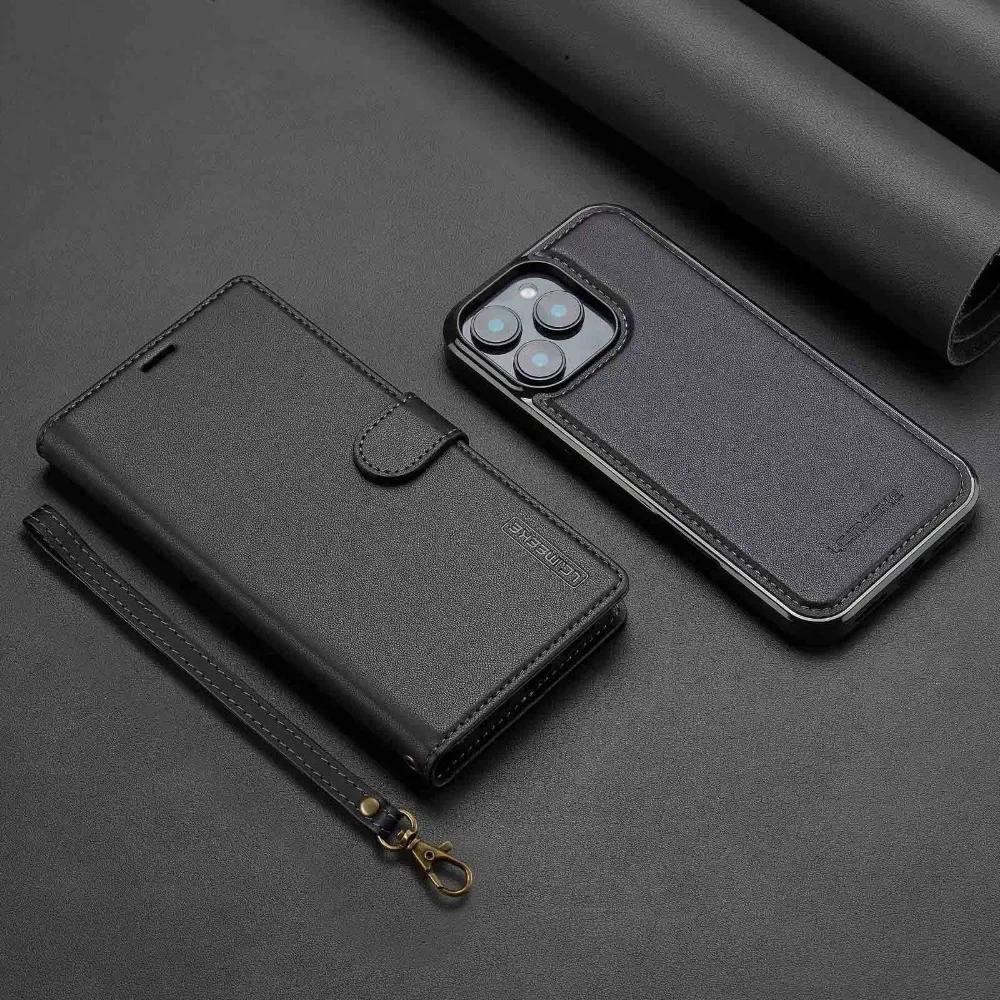 Ví có thể tháo rời Khe cắm thẻ Hộp đựng bằng da PU cho IPhone 16 Pro Max 15 14 Plus 13 12 11 XSMAX XR X 7 8 SE 2020 2022 Chân đế từ tính Dây đeo cổ tay chống sốc có thể tháo rời Flip P
