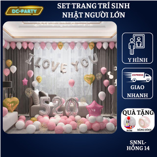Set Trang Trí Sinh Nhật Bằng Bóng Bay Màu Hồng Nhạt SNNL- Hồng 14
