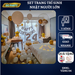 Set trang trí sinh nhật người lớn kiểu hàng quốc màu trắng đen SNNL-VÀNG 04,Bóng bay trang trí sinh nhật cho bé trai
