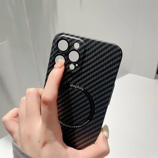 Ốp Sạc Không Dây Cho iPhone 16 15 14 Plus 13 12 11 Pro Max Bảo Vệ Ống Kính Họa Tiết Sợi Carbon Vỏ PC