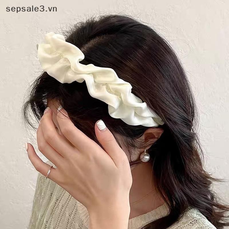 # Vn # Dây buộc tóc rộng thời trang dành cho nữ Mũ đội đầu bằng vải màu trơn cho bé gái Dây buộc tóc xếp li Phụ kiện tóc nữ.