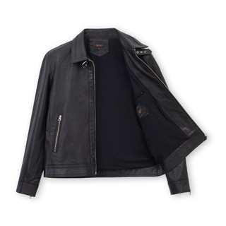 Áo da dê nam Collar FTT LEATHER khuy cổ phối gân dọc khoá cao cấp AD415D40