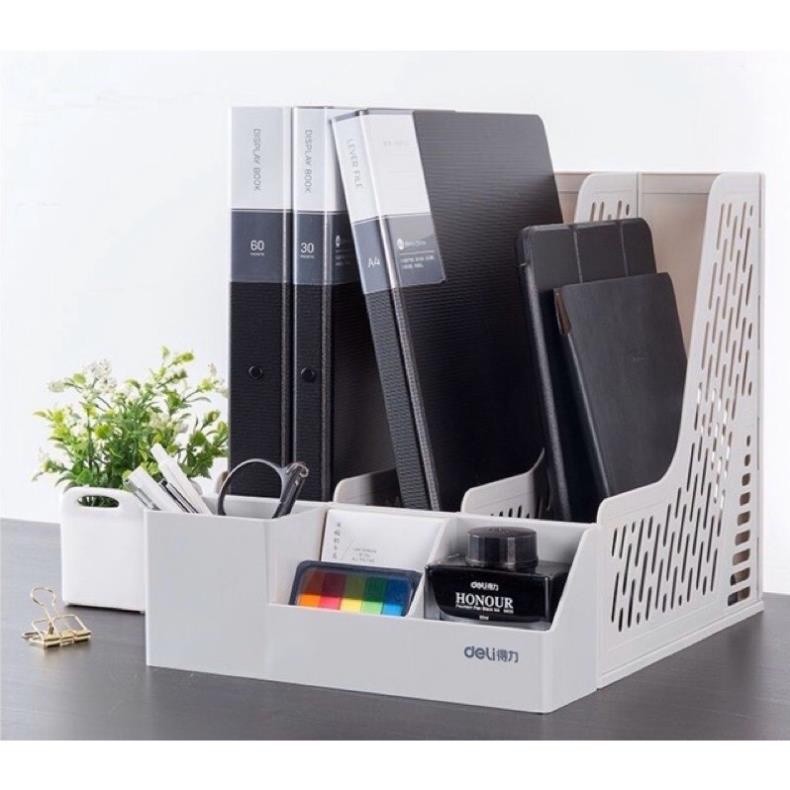 Kệ rổ hồ sơ lắp ráp 3 ngăn có khay cắm bút Deli Z00112.