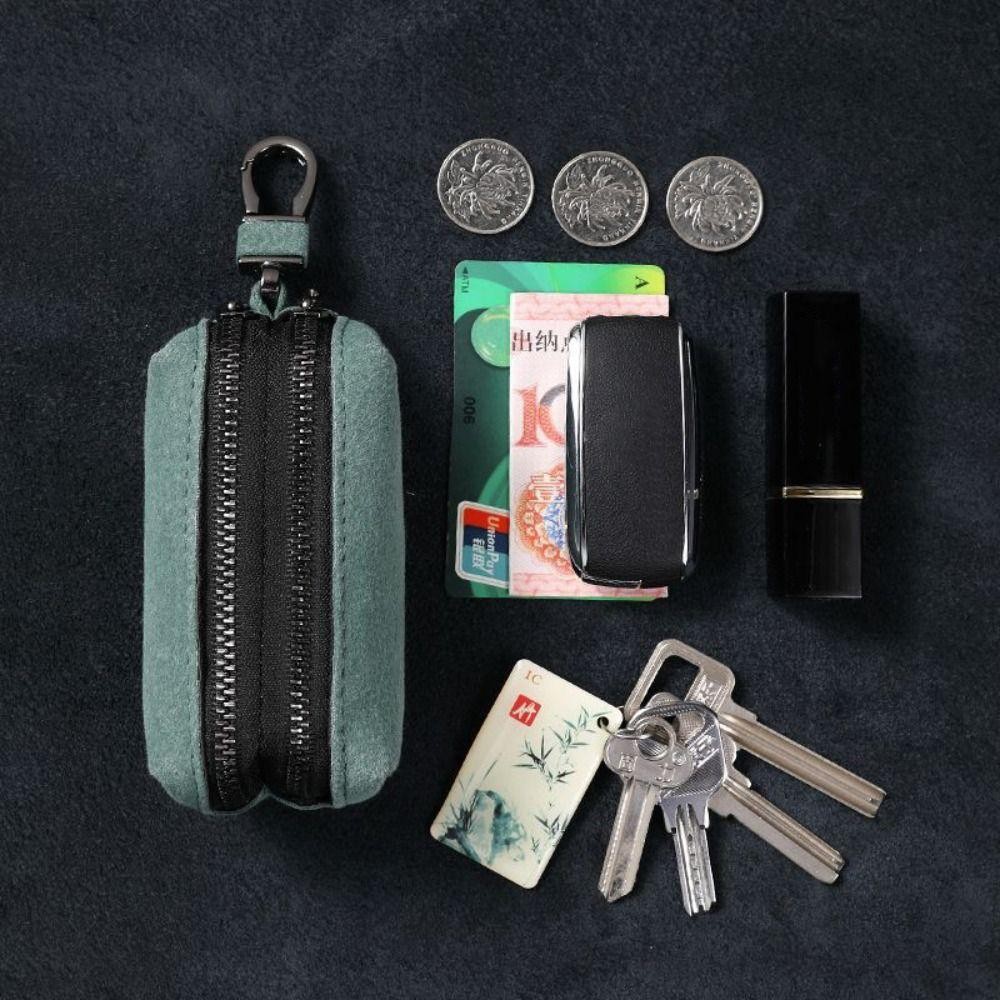Ví đựng móc khóa HOBBYIN, Túi đựng chìa khóa da lộn có dây kéo, Ví đựng tiền xu đa chức năng dung tích lớn di động dành cho nam nữ