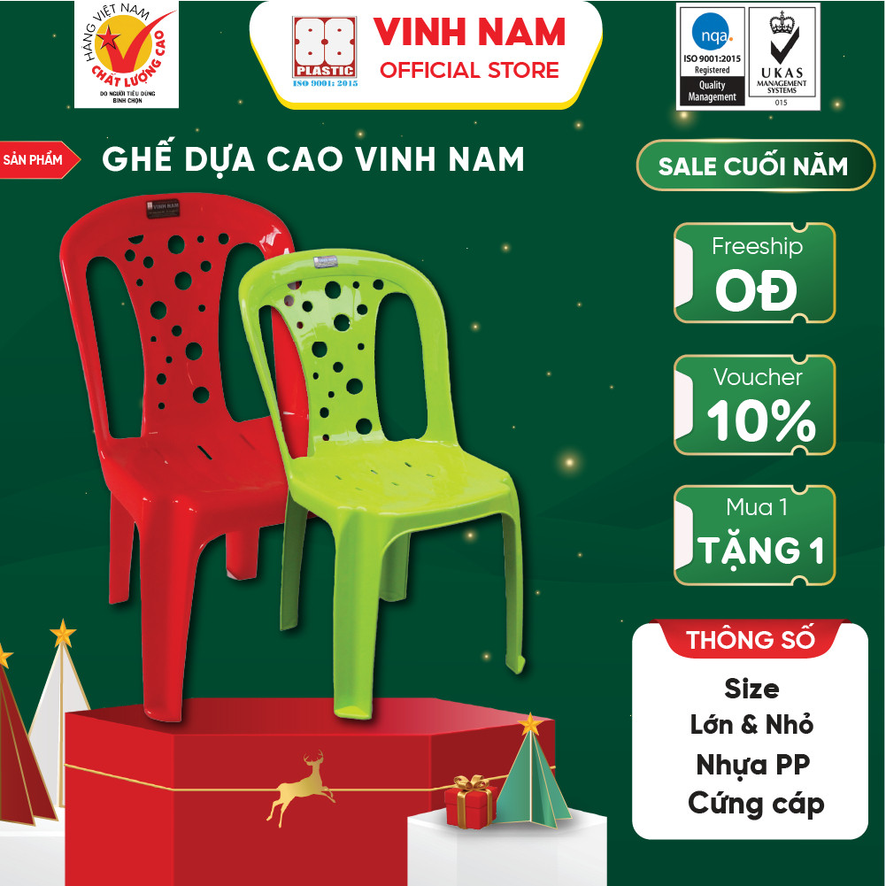 Ghế Dựa Cao Vinh Nam Plastic Size Lớn Và Nhỏ Ghế Nhựa Cao Cứng Cáp Lưng Có Lỗ Thoáng Khí Mã 011 013