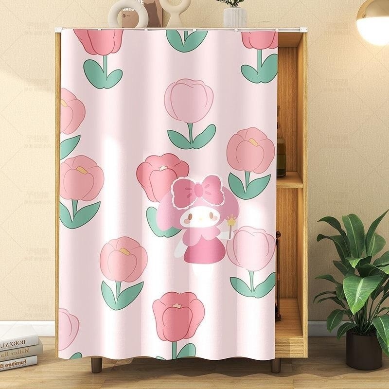 Rèm Tủ Quần Áo Có Đường Sắt Trượt Kuromi Giai Điệu Cho Trẻ Em Bé Gái Chống Bụi Che Ẩn Rèm Cho Tủ Giá Giày Kệ Sách Thiết Bị Quầy Cửa Bếp Windows