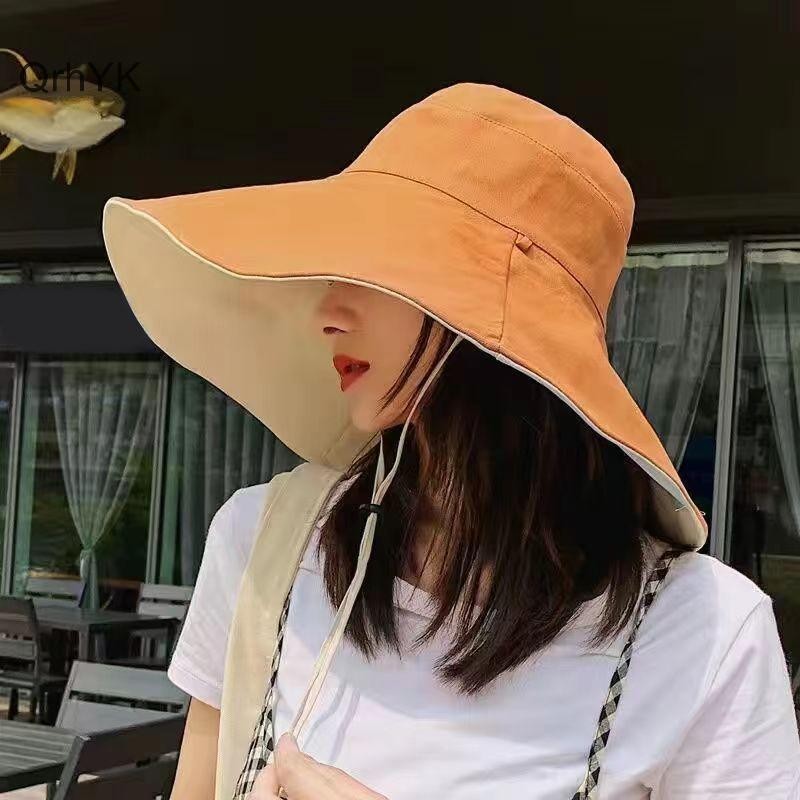 Nhà Máy Thời Trang Rộng Vành Mũ Chống Nắng Nữ Chống Tia UV Đi Bộ Đường Dài Người Cá Mũ Gấp Mùa Hè Chắc Chắn Mũ Đi Biển Hai Mặt Mũ Chống Nắng QrhYK