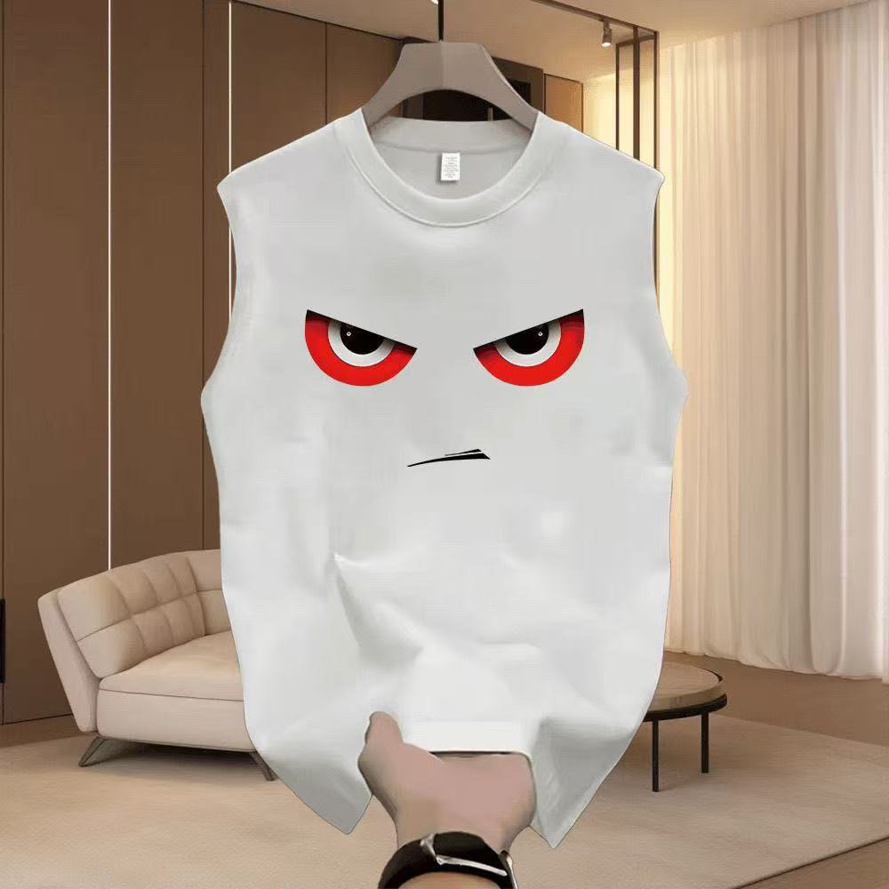 Mùa hè dáng rộng thường ngày in hình Áo Vest cổ tròn không tay Áo thun hợp thời trang phù hợp