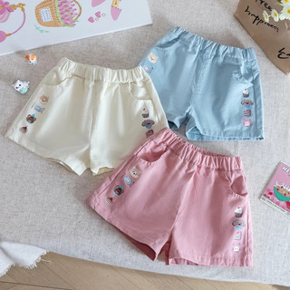 Quần short bé gái mùa hè phong cách Hàn Quốc – In hình hoạt hình ngộ nghĩnh, vải mỏng nhẹ thoáng mát