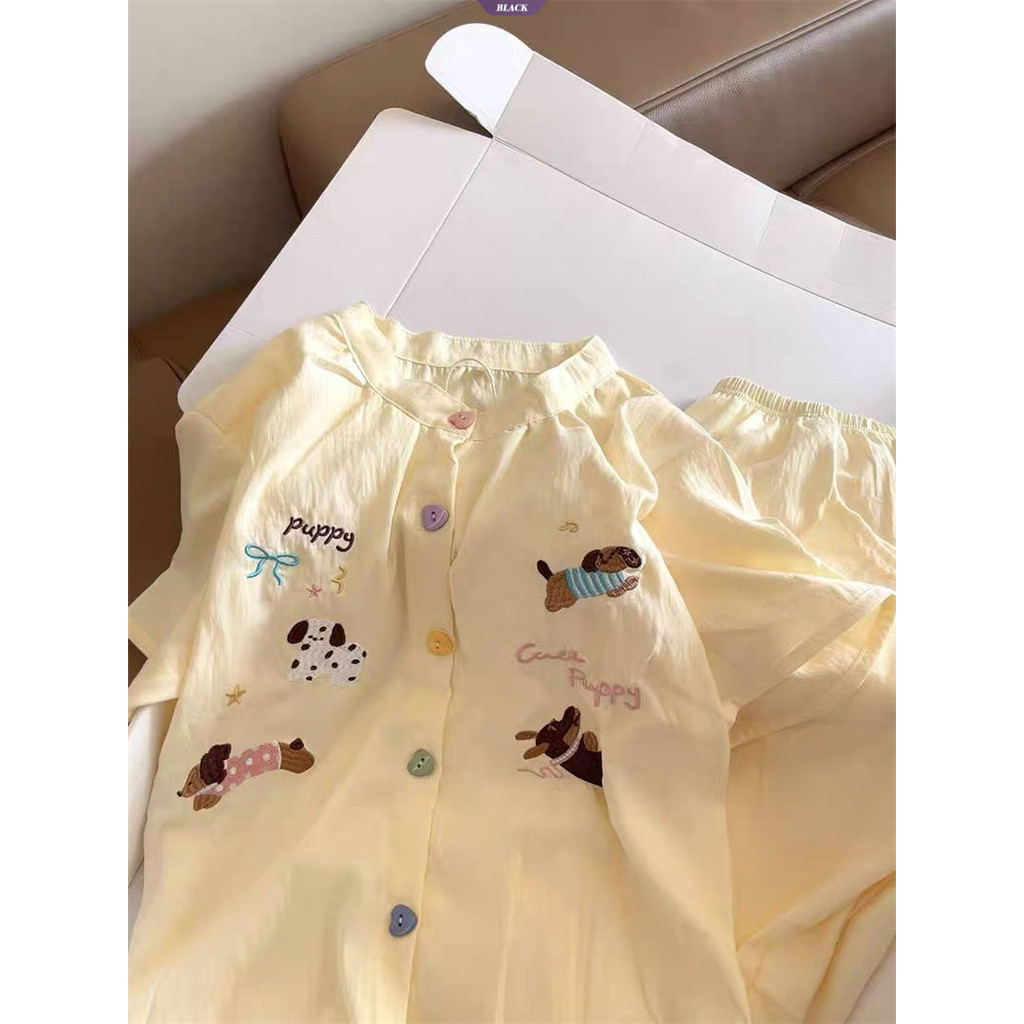 Bộ đồ ngủ Dachshund hoạt hình dễ thương Nữ mùa hè 2025 Quần Short ngắn tay mới Bộ đồ mặc nhà Nhật Bản [BL]