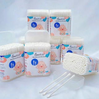 EmmaKids Tăm bông trẻ em kháng khuẩn cho bé sơ sinh ngoáy tai, mũi (hộp 200 que lõi giấy)